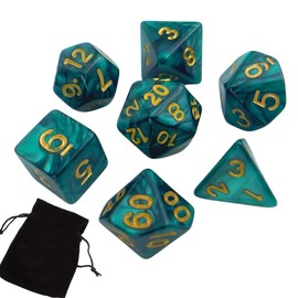 XURJUMI 7-Piece Polyhedral Dice Set with Bag Compatible with Dungeons and Dragons Role Playing Game D4 D6 D8 D10 (00-90 and 0-9) D12 D20 for Table Game Pathfinder DND RPG