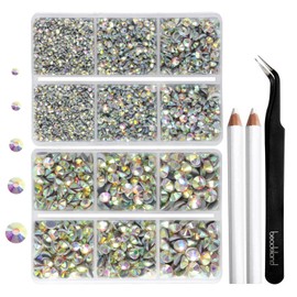 6736pcs Hotfix Rhinestones Flatback,Clear AB Rhinestones for Crafts Clothes Mixed 5 Sizes, Hotfix Crystals with Tweezers and Wax Pencil Kit, SS6-SS30, Clear AB