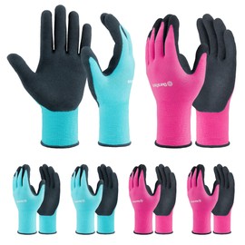 DURATECH 6 Pairs Garden Gloves, Work Gloves with Latex Coating, Pink & Blue, Medium, for Gardening, Yard Work