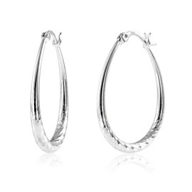 Silver Oval Hoop Earrings for Women Hypoallergenic Medium Sterling Silver Teardrop Oval Hoop Earrings