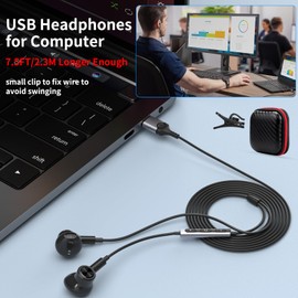 USB Earbuds for PC,Headphones with Microphone for Computer,7.5FT Wired USB-A Headset for Laptop with Volume Control,Magnetic Stereo Earphones for Dell/HP/ThinkPad Computer Work Zoom School,Black