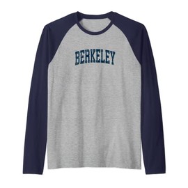 Berkeley California CA Vintage Athletic Sports Navy Design Raglan Baseball Tee