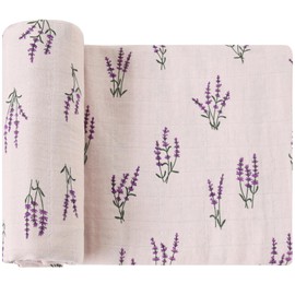 LifeTree Baby Muslin Swaddle Blanket Cloths - 1 Piece 120 x 120 cm Organic Cotton Baby Swaddling Cloths for Boys and Girls, Lavender