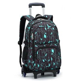 VILINKOU Rolling Backpack School Bag High-Capacity Backpack for Girl and Boy Rolling Trolley Bags Six Wheels Climbing Stairs (Black Blue Box)
