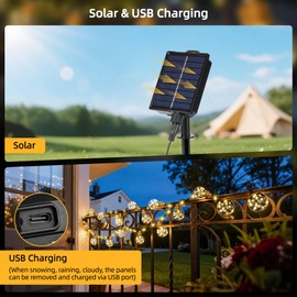 MERRIMAX M Solar String Lights Outddor, 257LEDs 25Ft Solar Powered Fairy Lights with 20 G50 Bulbs, 8 Modes Waterproof Solar Patio Lights Outside for Fence Camping Porch Balcony Decor (Warm White)