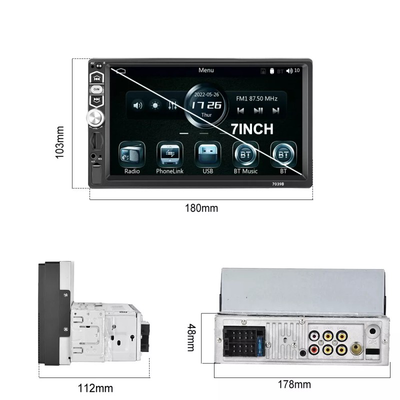 Navitroey Single 1Din 7" Touch Screen Stereo Bluetooth Radio Car