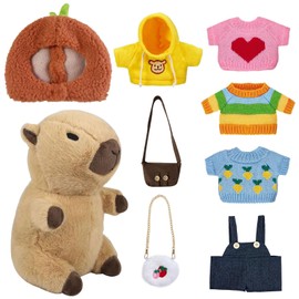 Bocguy Capybara Cuddly Toy, Capybara Plush Toy 23 cm with 5 Clothes & Hat & 2 Pockets, Dolls Dressing Set, Children's Toy Dress Toy Birthday Gifts for Children Girls Boys