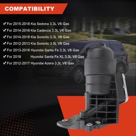 26300-3CAB1 26300-3CAB0 Complete Engine Oil Filter & Housing Assembly Compatible with Kia Sedona/Cadenza/Sorento, Hyundai Santa Fe/Santa Fe XL/Azera, 3.3L 3.5L V6, 2012-2019