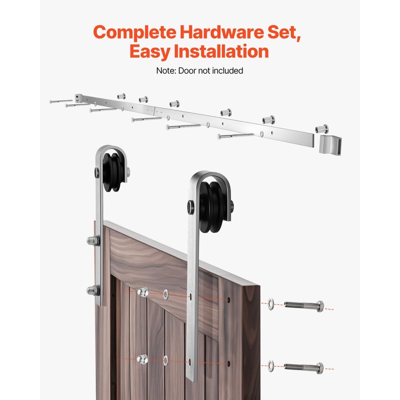 VEVOR 8FT Brushed Nickel Sliding Barn Door Hardware Kit, 330