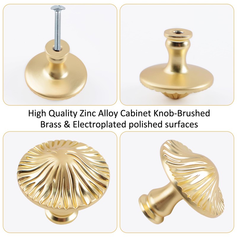 MOROBOR 4 Pack Brushed Gold Cabinet Knobs, Solid Zinc Alloy