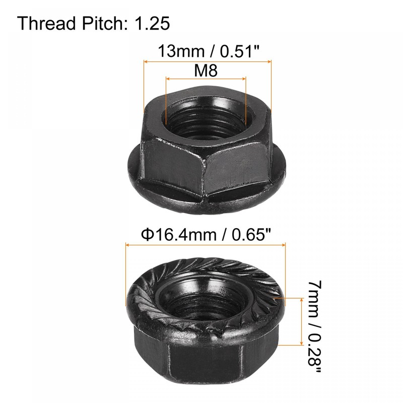 sourcing map M8 Serrated Flange Hex Lock Nuts, Carbon Steel