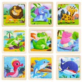 Wooden Jigsaw Puzzles for Kids 3 4 5 Year Old, 9 Packs 9 Pieces Toddlers Animal Puzzles Children Jigsaw Puzzles Kids Puzzle Toys Educational Preschool Learning Toys for KIds Boys Girls (Animal)