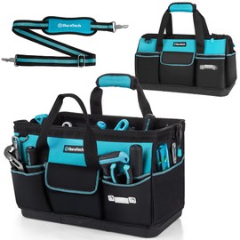 DURATECH 18-Inch Large Tool Bag with Waterproof Hard Bottom, Tool Bags for Men Heavy Duty with 19 Pockets, Wide Open Mouth Toolbag for Electricians Mechanic Plumber HVAC