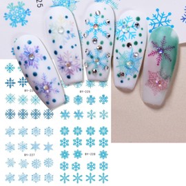 Christmas Nail Art Stickers Snowflake Water Transfer Nail Stickers Decal Blue Snowman Xmas Nail Design Winter Nail for Women Girls 12sheets
