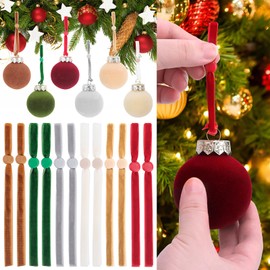 Hysagtek 120 Pcs Christmas Velvet Ornament Strings - Adjustable Ornament Hooks Non Slip Hangers Hooks for Christmas Tree Decorations(Red, Green, Brown, Khaki, Grey, Beige)