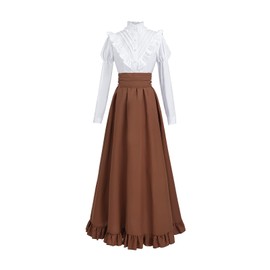 CR ROLECOS Medieval Dress Women's Victorian Dress Women's Costume 1900 Years Women's Victorian Blouse + Medieval Vintage Skirts Ball Dress, yellow