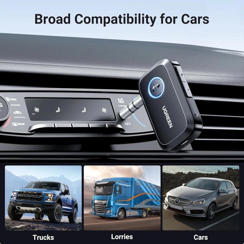 UGREEN 5.4 Aux Bluetooth Adapter for Car, [Greater Connection] Black