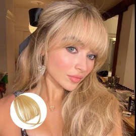 Bang Clip in Human Hair - French Bangs Clip on Hair Bangs Extensions - French Bangs Clip on Fake Fringe, Stylish Natural Color Fringe Hairpieces for Girls Women