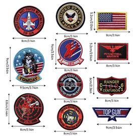 GUOYOU Pack of 11 Top Gun Iron-On Patches, USA Flag Maverick Patches, Embroidered, Air Force Navy, Marine Army Jacket, Tactical Military Logo, Decorative Applique for Clothing, Jacket, Jeans Cap