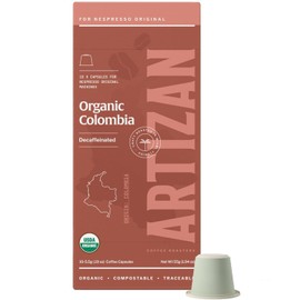 Artizan Coffee USDA Organic Espresso Coffee Capsules For Nespresso Original | Colombia Decaf Single Origin | 40 Compatible Compostable Pods