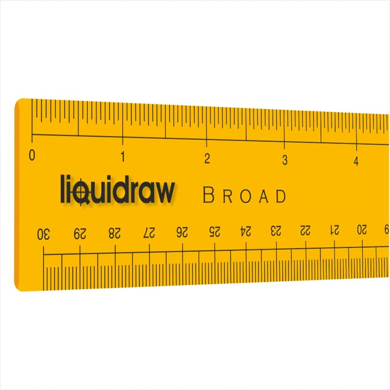 Liquidraw Ruler 30cm 12" Broad Transparent Orange Inches & Cm