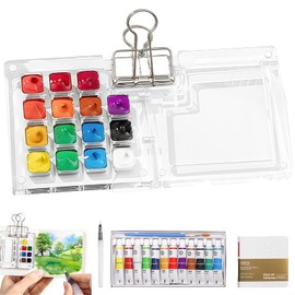 Yamobi Mini Painting Box Watercolour Set, Pocket Watercolour Set, Transparent Nano Palette for Watercolour, Mixing Palette Wood
