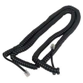 Black Coiled Handset Telephone Cord with RJ-11 connectors - 25 FT