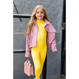 Kids Girls One Piece Spandex Unitards, Long Sleeve Turtleneck Unitard, Full Body Catsuit, Dance Leotard Costumes (Yellow, M)