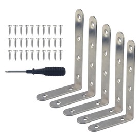 ONLISUM L Bracket Corner Braces, 5Pcs Stainless Steel L Shaped 90 Degree Right Angle Connector Bracket, Corner Bracket for Shelves Wood Furniture Cabinet Chair Drawer with Screws, Silver(124x75x19mm)