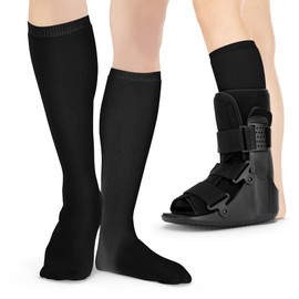 BraceAbility Walking Boot Sock Liners – (1 Pair) Replacement Medical Tube Socks for Under Orthopedic, Air CAM Walkers, Fracture Boots, and Surgical Foot Cast Shoes for Men or Women (Tall Black)
