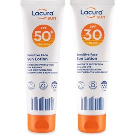 2× Lācurā Aldi - Sensitive Face Sun Lotion - SPF 30 & SPF 50+ | Immediate Protection UVA & UVB - 24H Moisturisation - Lightweight & Non-greasy | 50mL Each [Total 100mL]