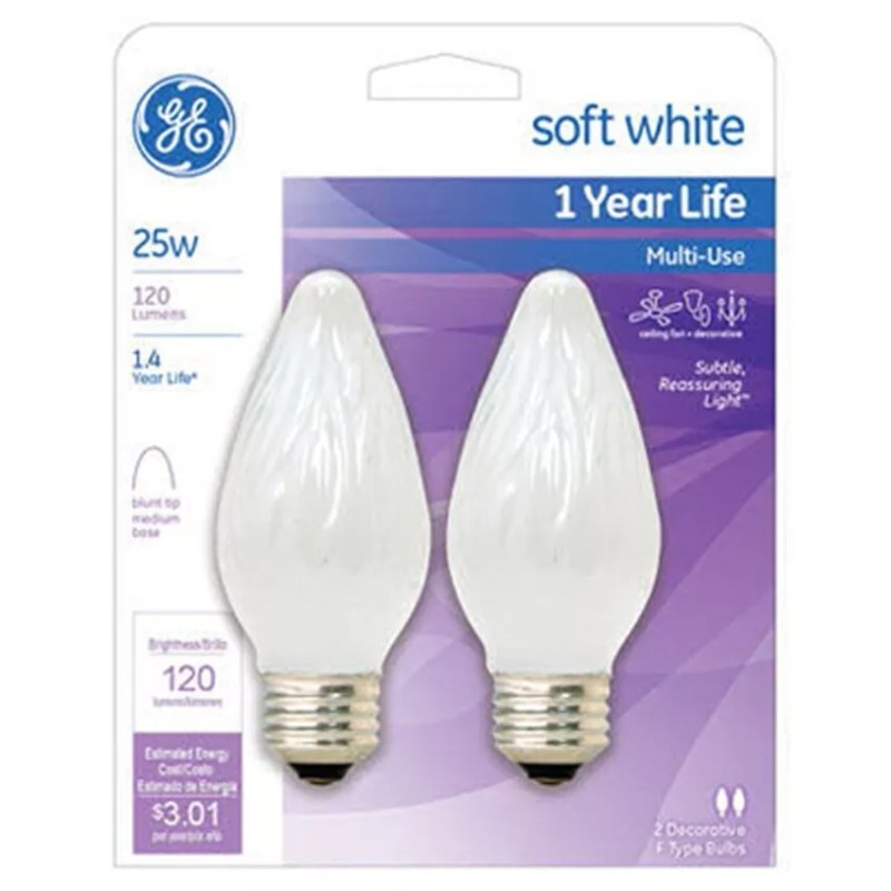GE 75338 Soft White Flame Shape 25 W Light Bulb