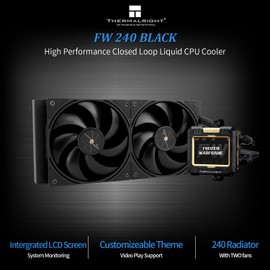 Thermalrlght FW240 Black CPU Water Cooler,Double PWM Fans Water Cooling System,IPS LCD Screen with 320 * 240 Resolution,for AMD/AM4/AM5&Intel LGA1700,Computer 240 CPU Liquid Cooler