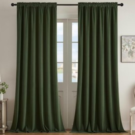 Joydeco Dark Olive Velvet Curtains 108 inch Length 2 Panels, Luxury Blackout Rod Pocket Thermal Insulated Window Curtains, Super Soft Room Darkening Drapes for Living Room Bedroom,W52 x L108 inches