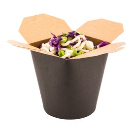 Restaurantware Bio Tek 4 x 3.5 x 4.5 Inch Food Containers 50 Durable Noodle Boxes - Disposable Sustainable Black Paper 32-Ounce Takeout Boxes Round For Takeouts And Delivery Or Picnics