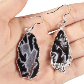 Nupuyai Natural Stone Drop Earrings for Women, Druzy Agate Geode Crystal Quartz Dangle Hook Earrings for Girls