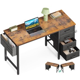 Casaottima 40-Inch Small Desk with 4 Fabric Drawers, Compact Study Desk for Students and Kids, Space-Saving Work Table for Bedroom or Small Spaces, Vintage