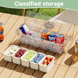 Ice chilled 5 grid Condiment Containers With Lids Comes with 5 Spoons and 1 Clamp，Mimosa Bar Supplies Fruit Trays Organizer for Serving Party Dishes for Bar Accessories, Salad, Taco, Party Garnish