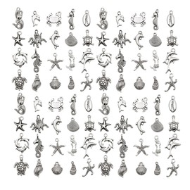 WOCRAFT 60pcs Antique Silver Ocean Charms Bracelet Charms for Jewelry Making Sets DIY Necklace Bracelet Keychain Crafting Charms Kit Craft Supplies (SN881)