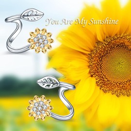 POPLYKE Leaf Sunflower 925 Sterling Silver Ear Climber Crawler Cuff Wraps Earrings Jewellery Gifts for Women Hypoallergenic