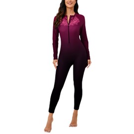 Halcurt Women One Piece Long Sleeve Full Body Swimsuit UPF 50 Long Pants Rash Guard S