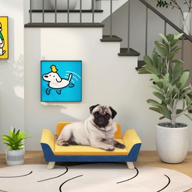 PawHut Dog Sofa Bed, Dog Couch, Pet Sofa for Small Dogs with Soft Cushion, Removable Washable Cover, Elevated Dog Bed Couch with Anti-Slip Foot Pads, Orange