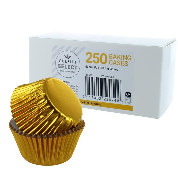 Culpitt Select Gold Baking Cases, Premium Foil Baking Cups, 50mm Cupcake Cases - Extra Large Pack of 250
