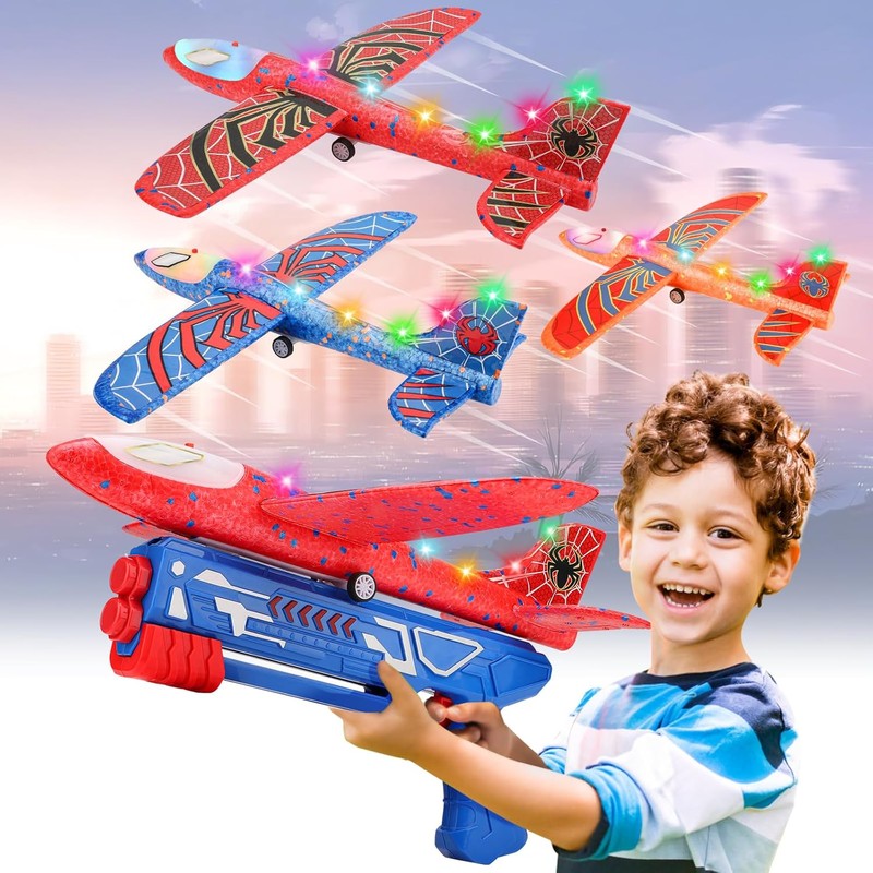 Foam Glider Launcher Toy, Kids Outdoor Flying Airplane Set, 13.2''