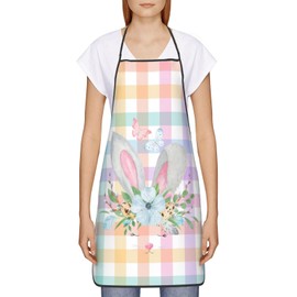Jiekenmo Happy Easter Cute Bunnies Eggs Colorful Buffalo Plaid Funny Apron For Men Women Kitchen Baking Gardening Sewing Bbq Waterproof Cute Gifts