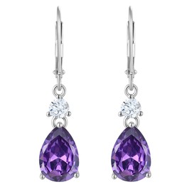 YL 10x7mm Dangle Earrings Amethyst 925 Sterling Silver Leverback Earrings for Women Teardrop Created Birthstone Jewelry Gifts