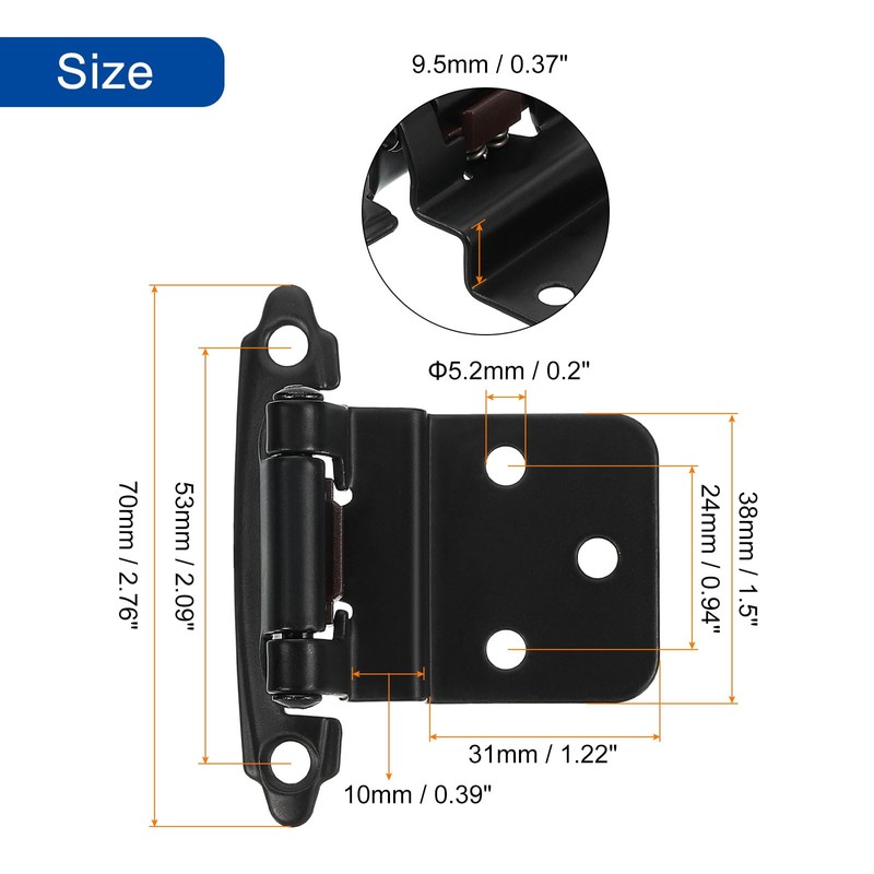 sourcing map 3/8" Cabinet Kitchen Inset Hinges, 12Pcs Self Closing