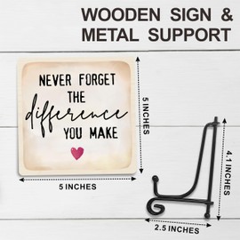 5"X5" Wooden Plaque Sign - Never Forget The Difference You Make - Rustic Wood Plaque, Home & Office Desk Decor, Tabletop Ornament, Shelf Supplies, Decorative Gift For Family Friends - E04