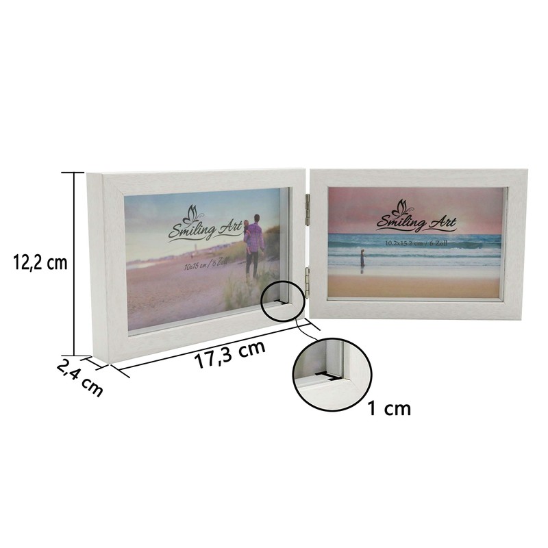 Smiling Art Double Wooden Photo Frame for 2 Photos, Folding