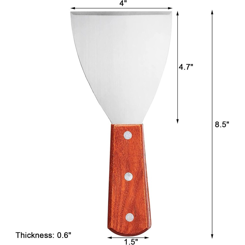 2Pcs Griddle Scraper,Stainless Steel Spatula for Cast Iron Wood Handle